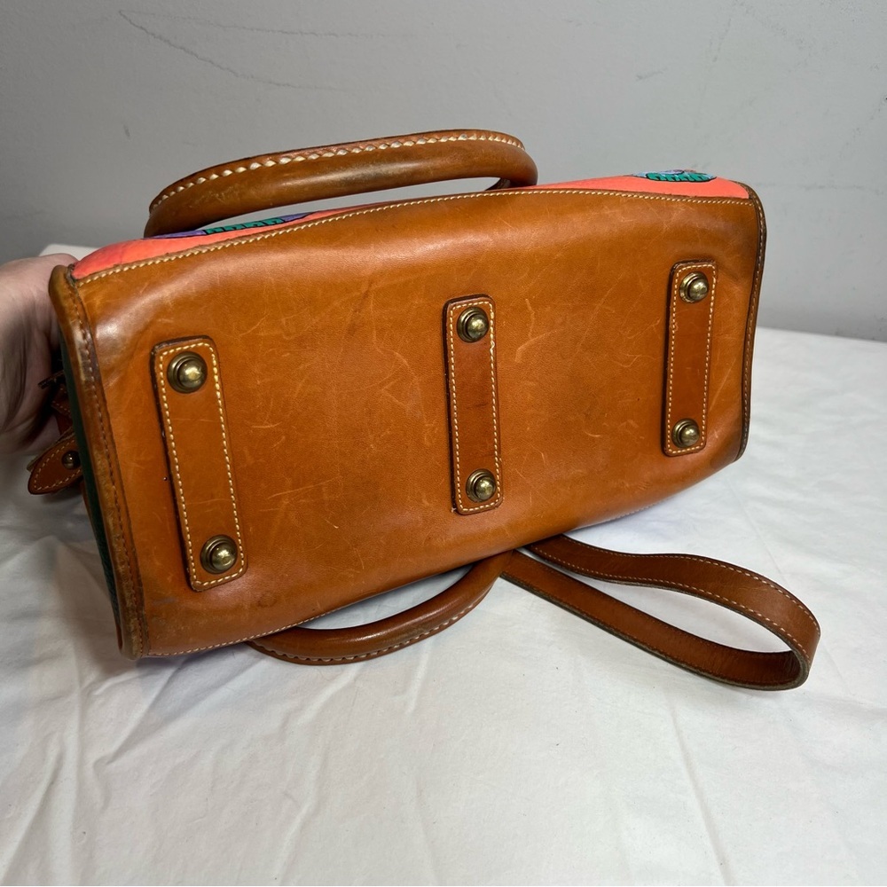 Vintage 90s Dooney & Burke double handle pebbled leather hand painted satchel - Picture 13 of 17